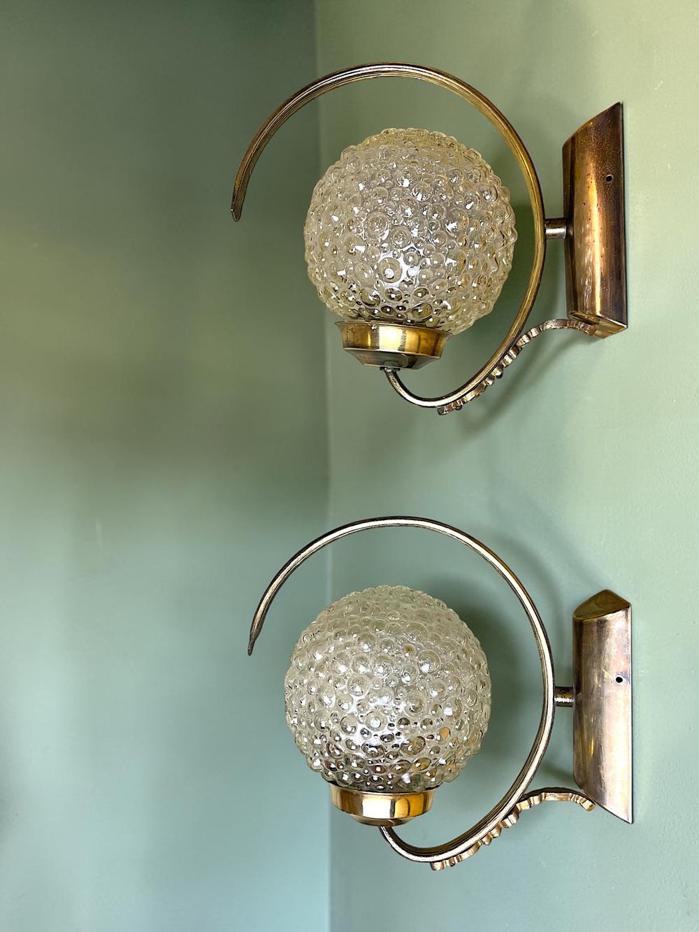 Pair Brass and Glass Wall Sconces