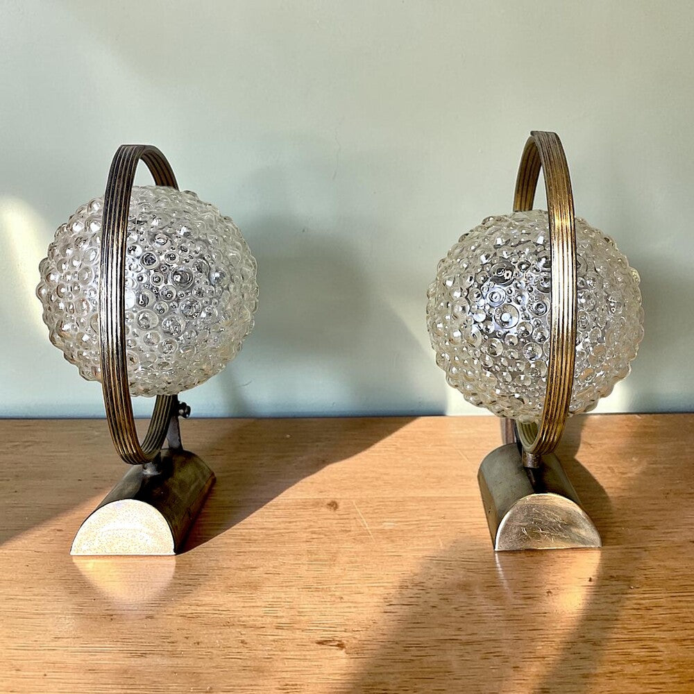 Pair Brass and Glass Wall Sconces