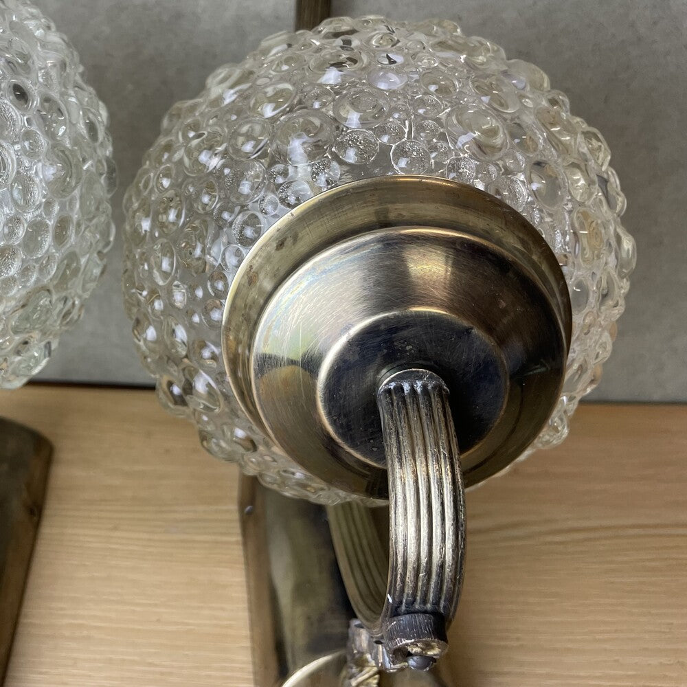 Pair Brass and Glass Wall Sconces