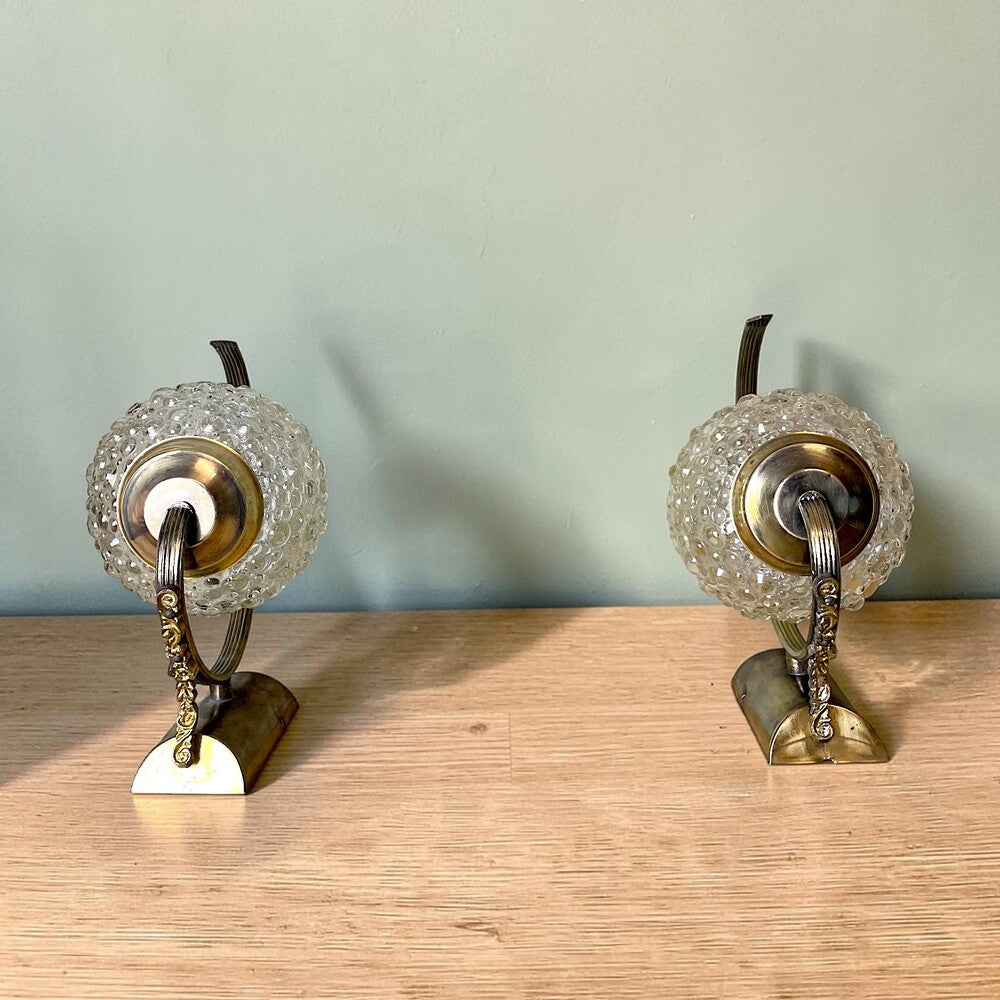 Pair Brass and Glass Wall Sconces
