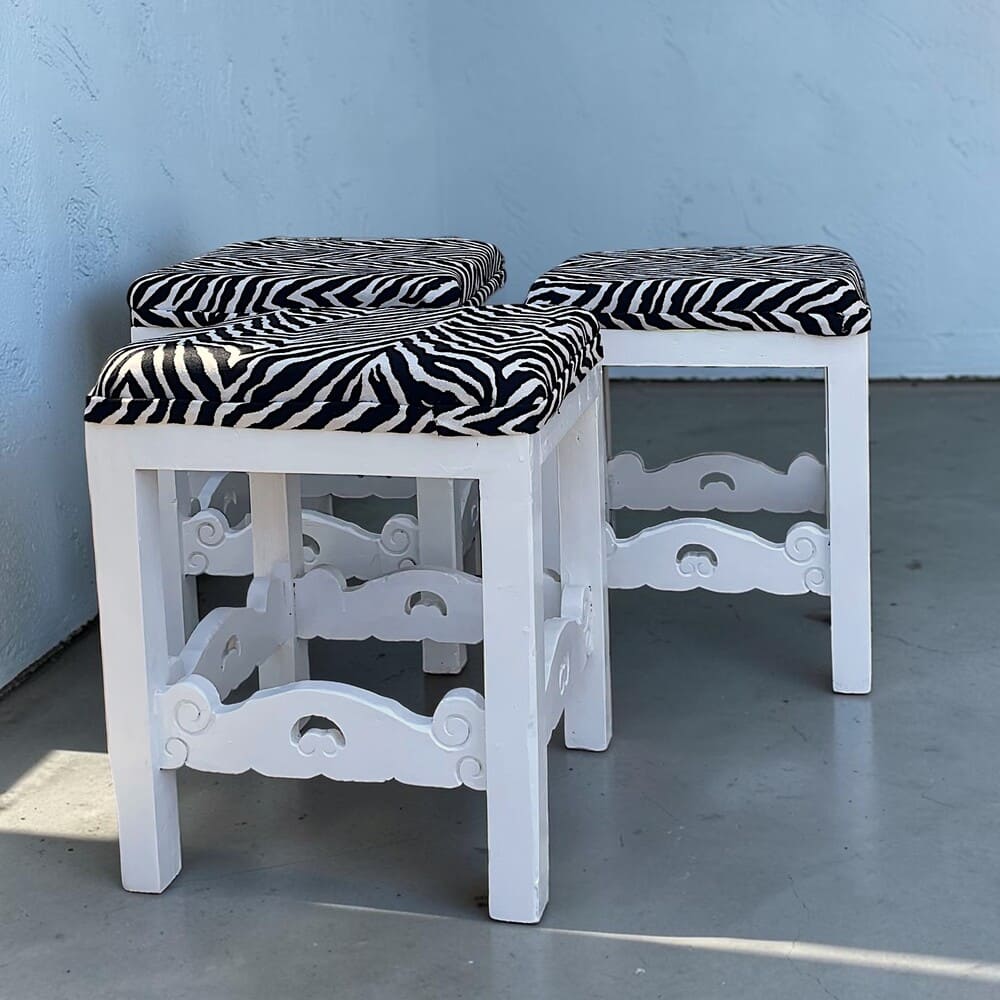 Three antique solid wood stools