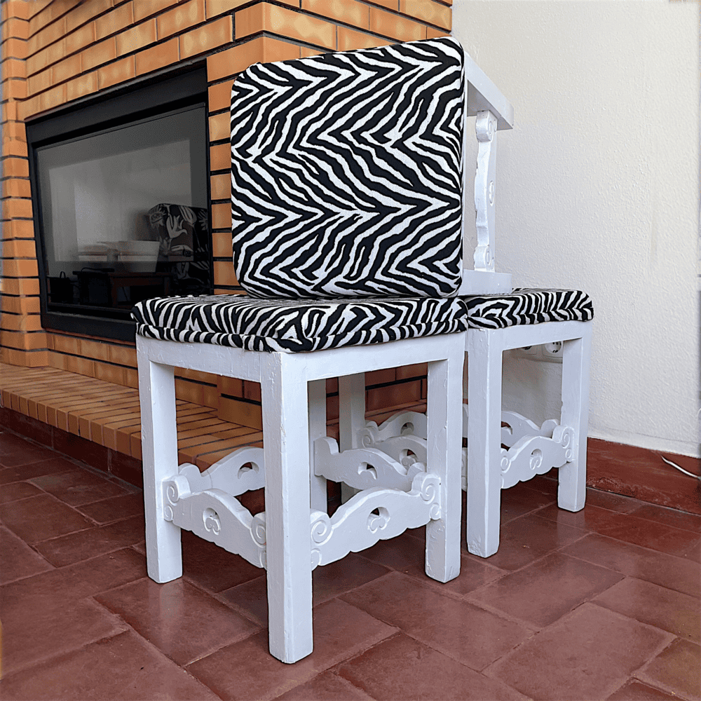 Three antique solid wood stools