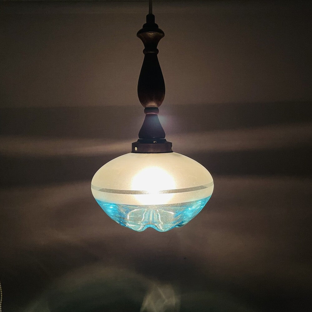 Mid Century Modern Teak & Art Glass Light