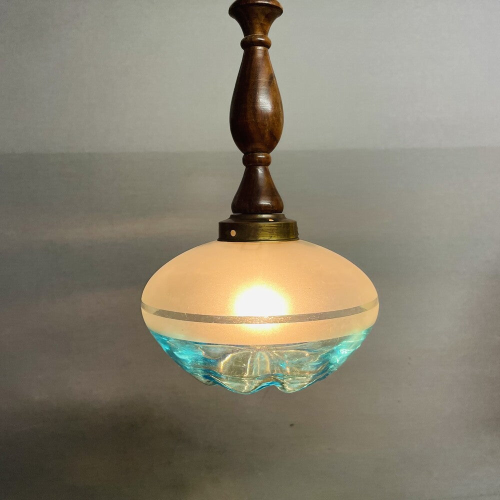 Mid Century Modern Teak & Art Glass Light