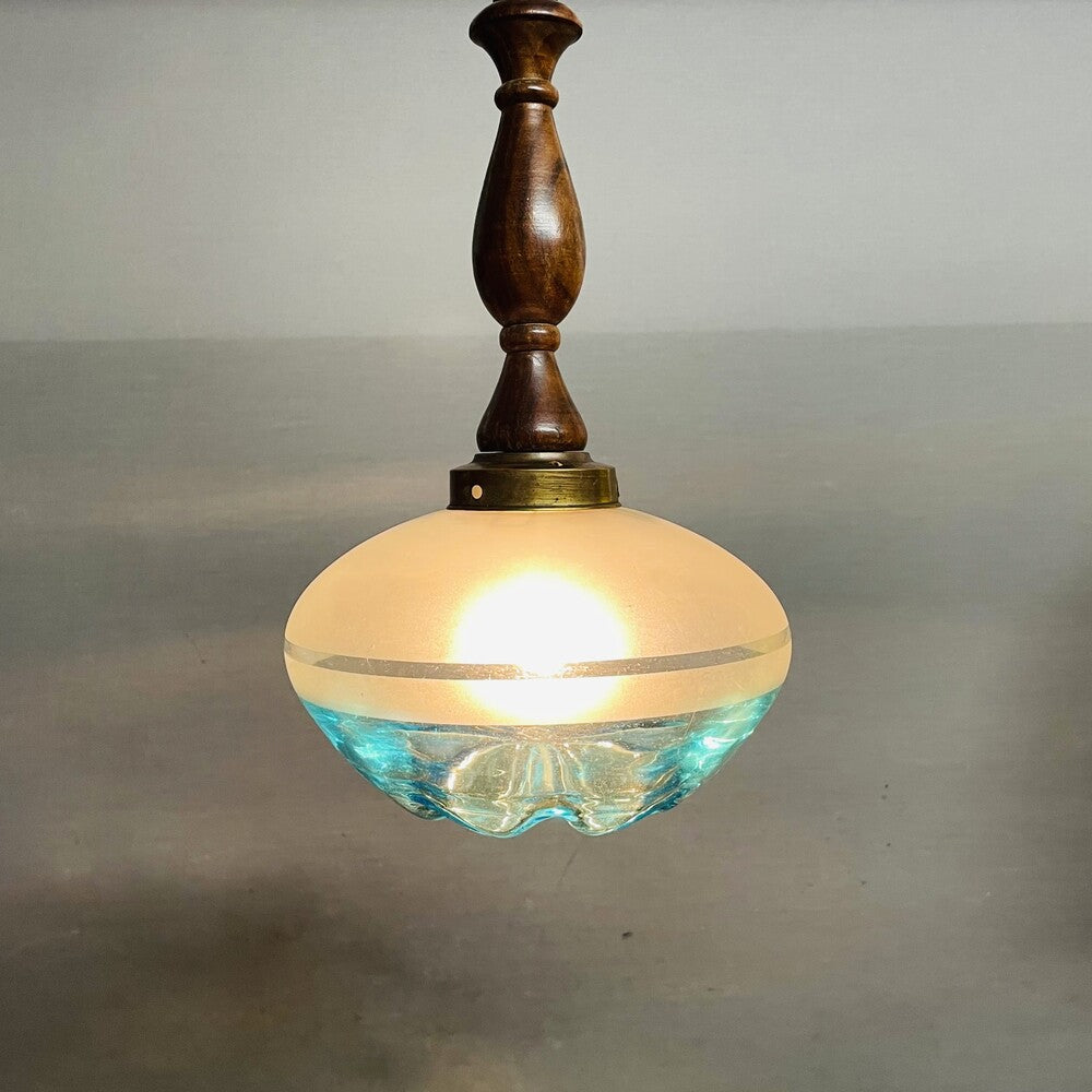Mid Century Modern Teak & Art Glass Light