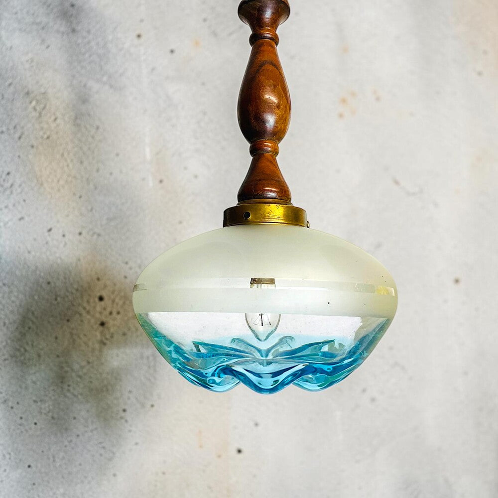 Mid Century Modern Teak & Art Glass Light