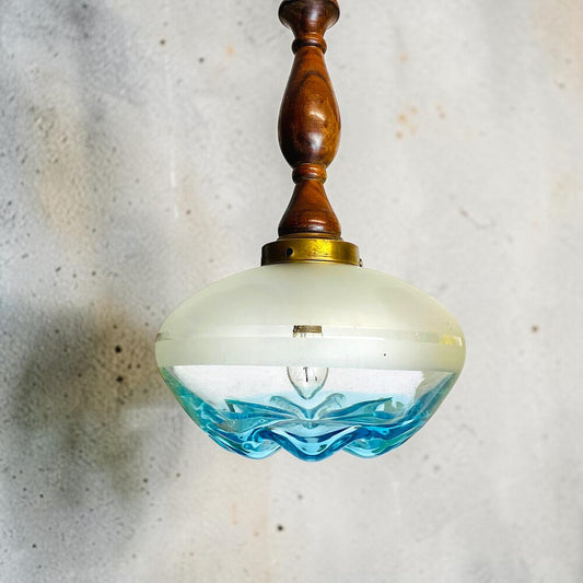 Mid Century Modern Teak & Art Glass Light