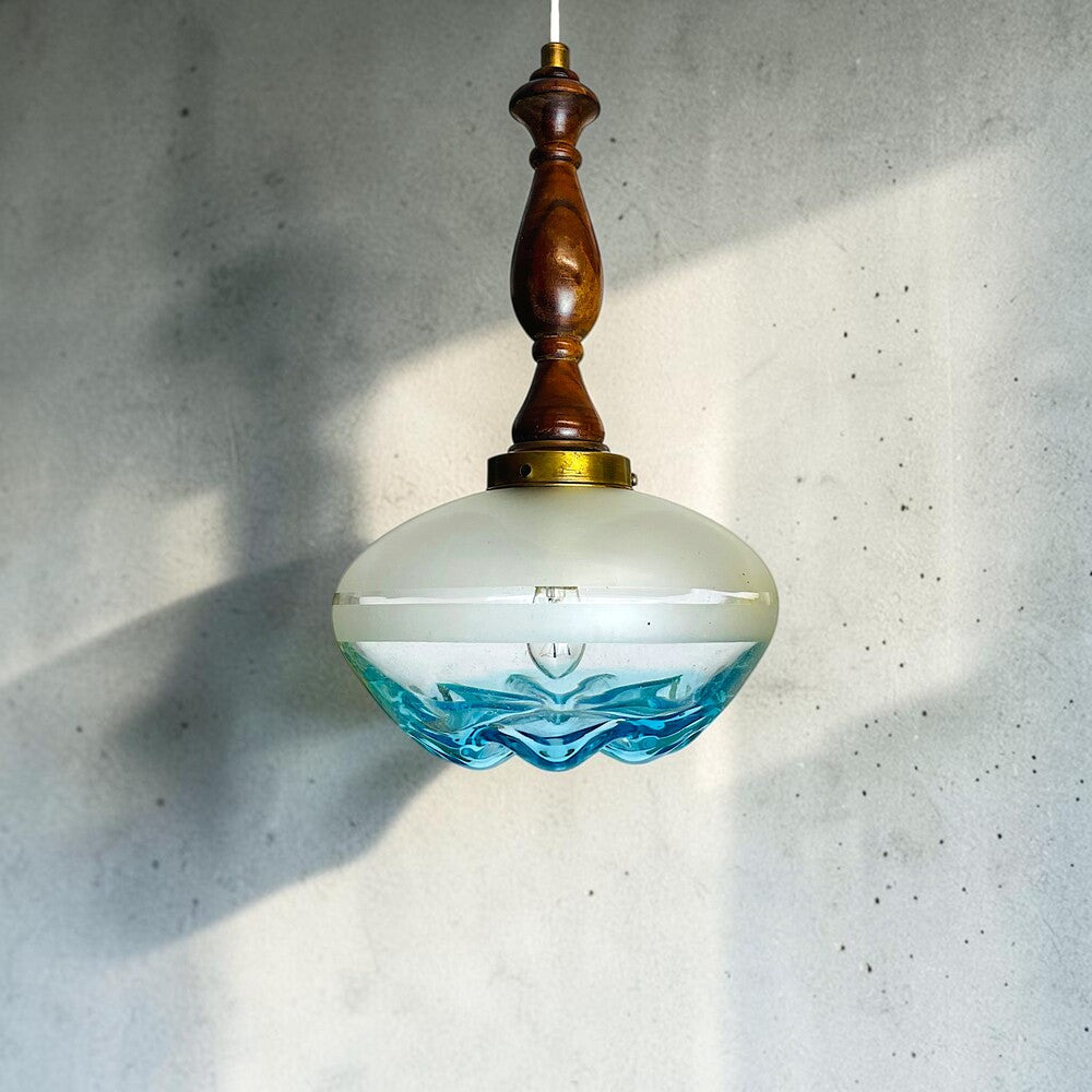 Mid Century Modern Teak & Art Glass Light