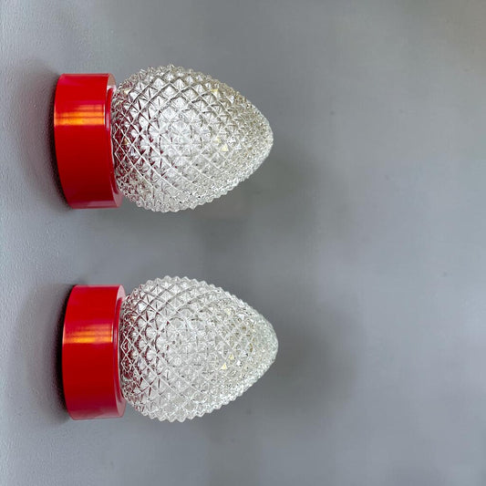 Set of 3 Red Glass Sconces