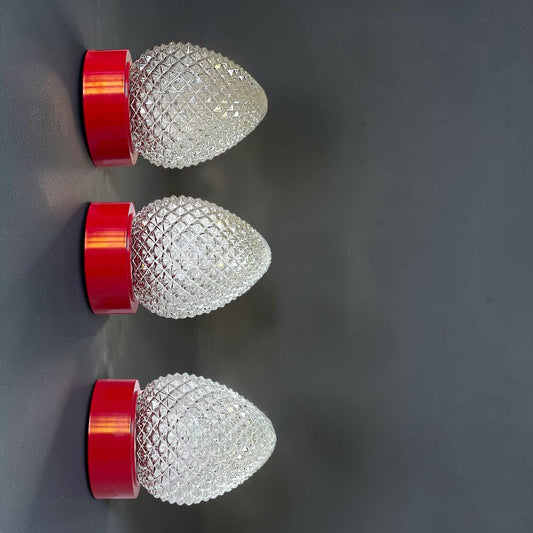 Set of 3 Red Glass Sconces