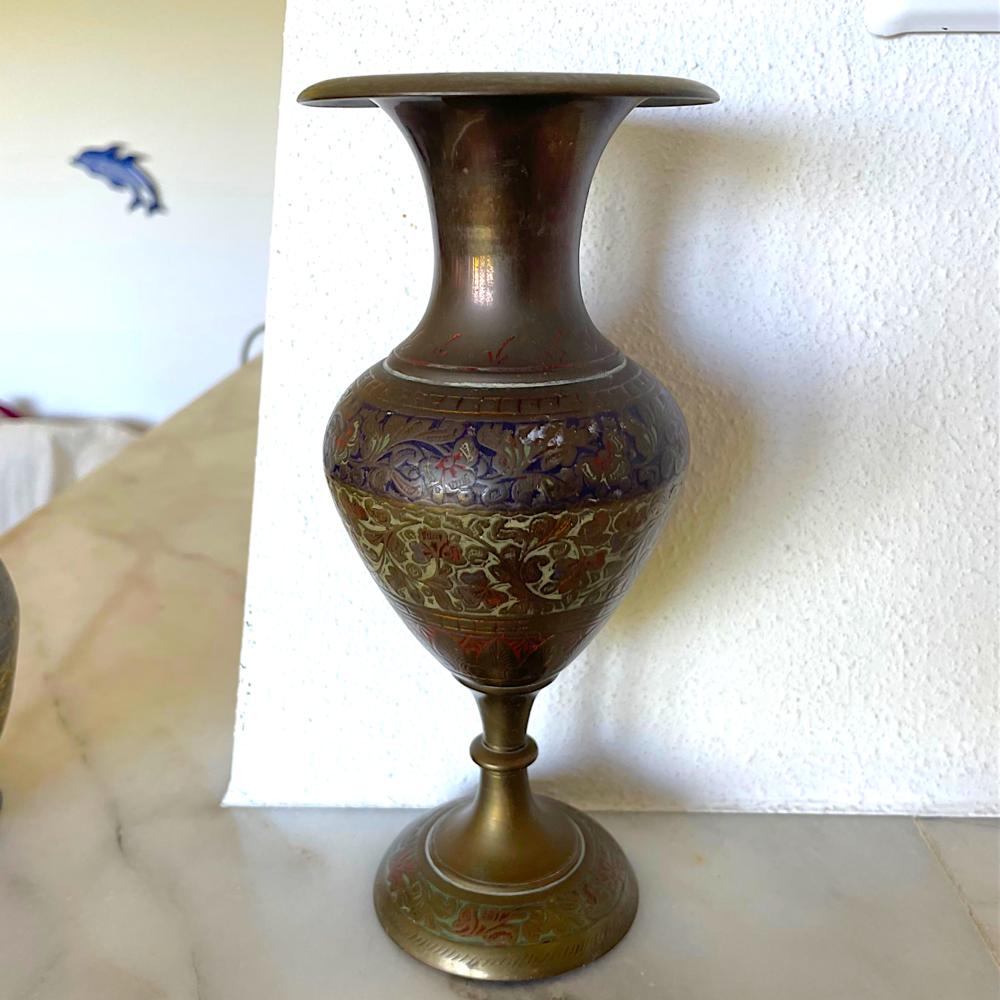 Pair of Islamic brass vases