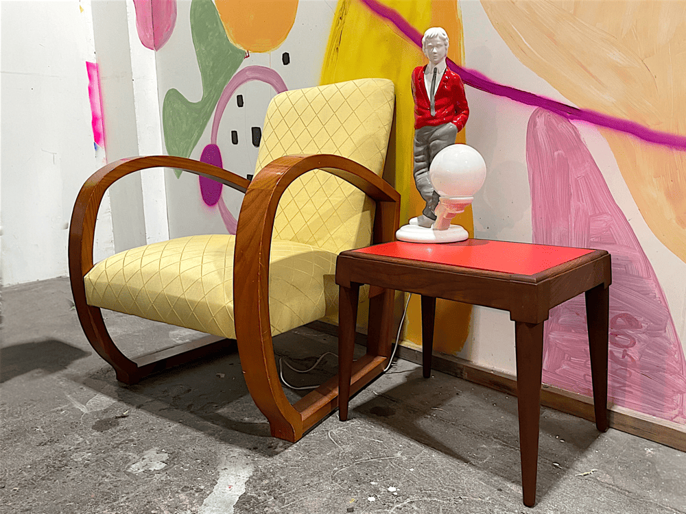 Mid Century Modern Coffee Table with Red Top