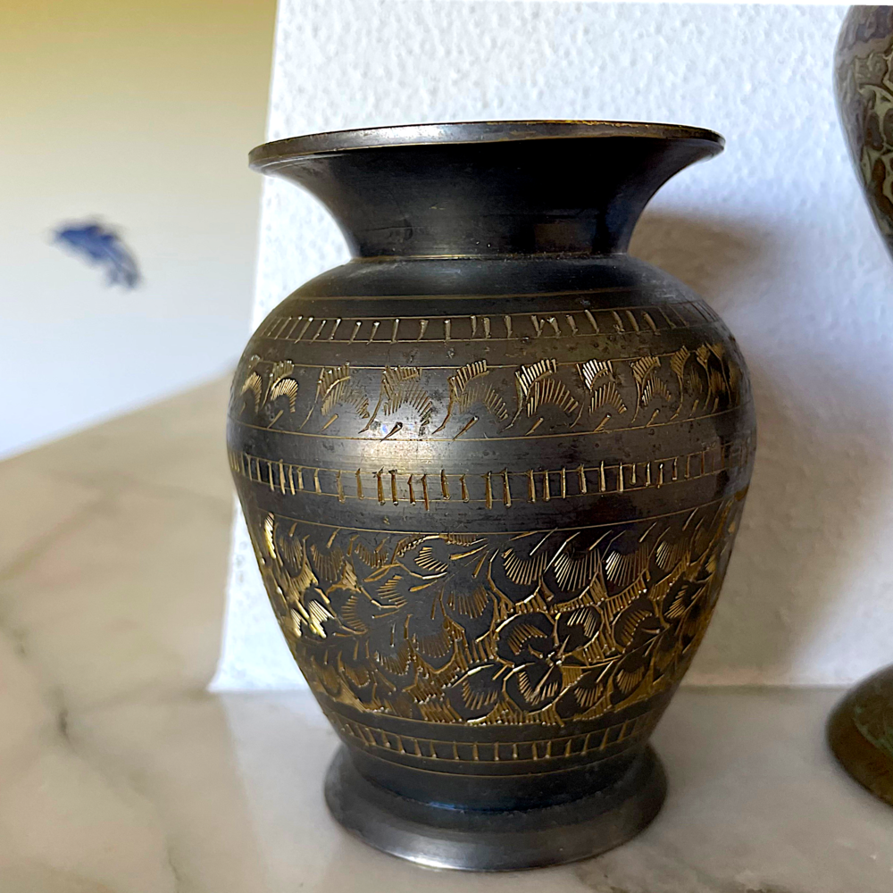 Pair of Islamic brass vases