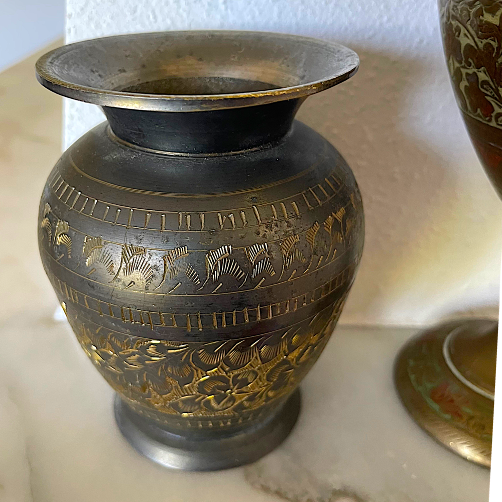 Pair of Islamic brass vases