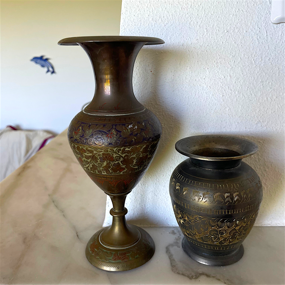 Pair of Islamic brass vases