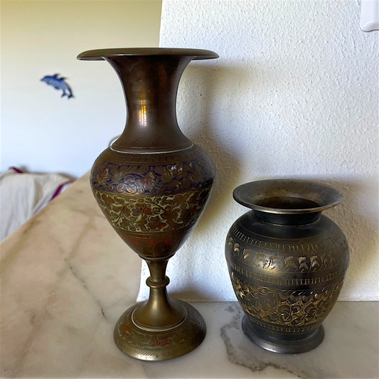 Pair of Islamic brass vases