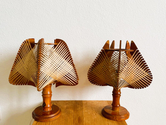Pair wooden table lamps