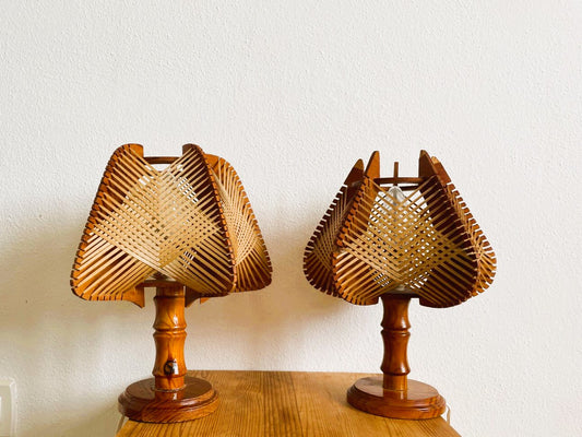 Pair wooden table lamps