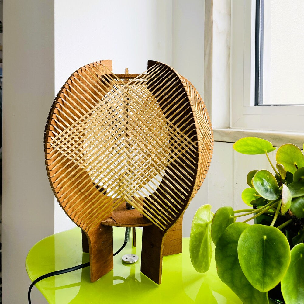 Sculptural Wooden Table Lamp