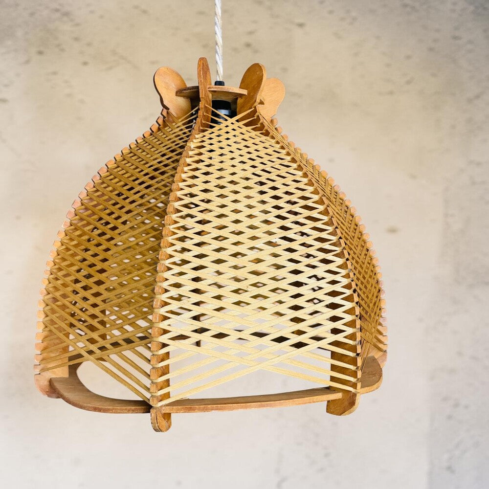 Wood and Rattan Hanging Lamp