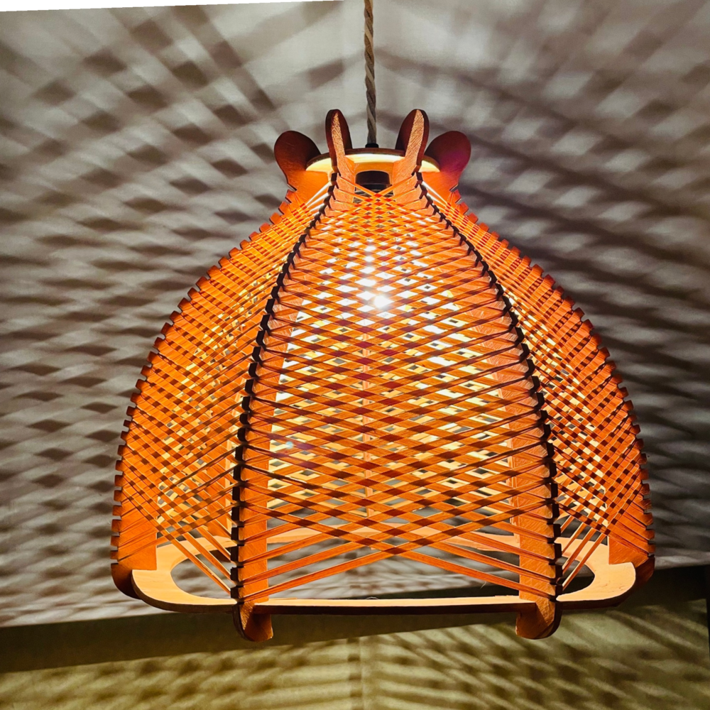 Wood and Rattan Hanging Lamp