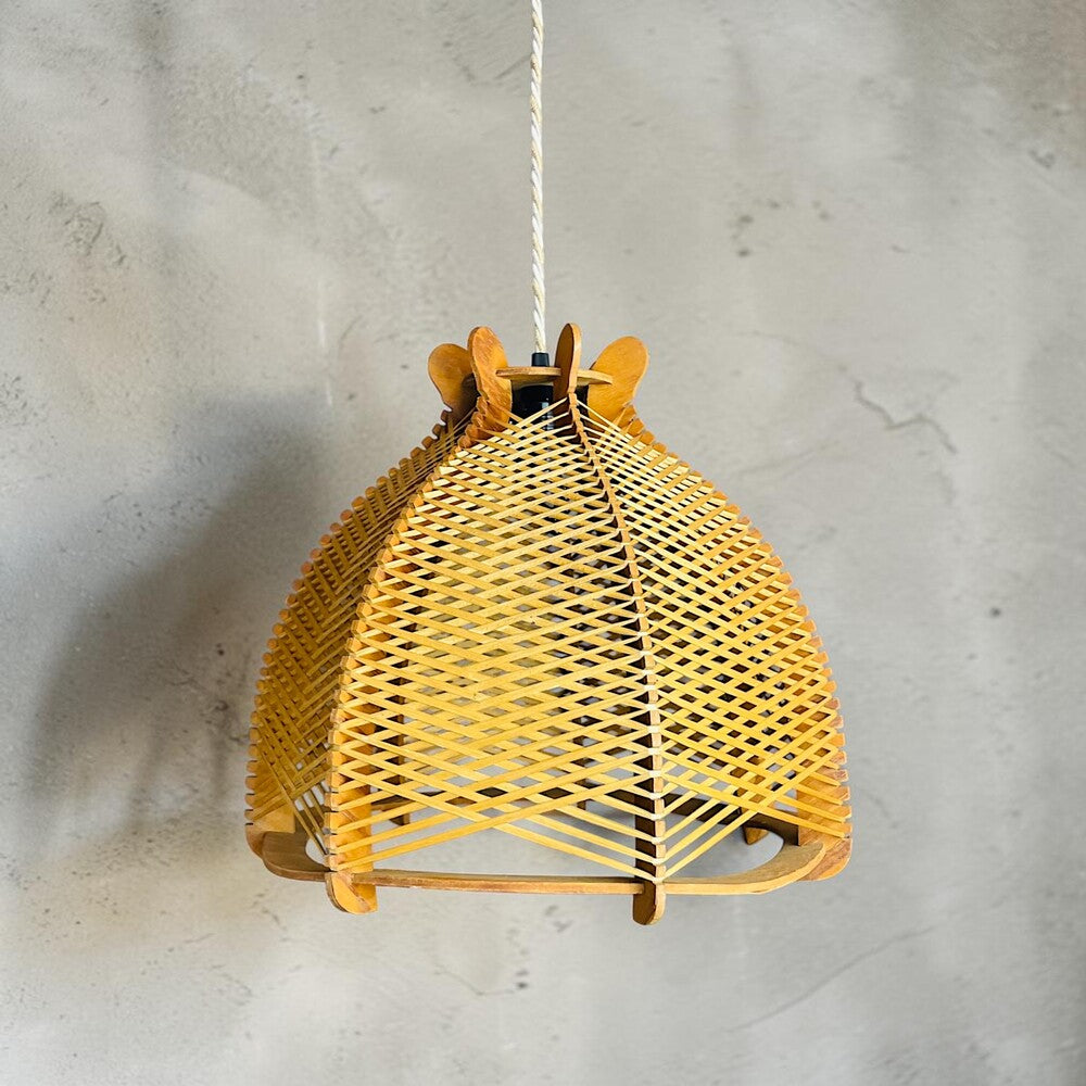 Wood and Rattan Hanging Lamp