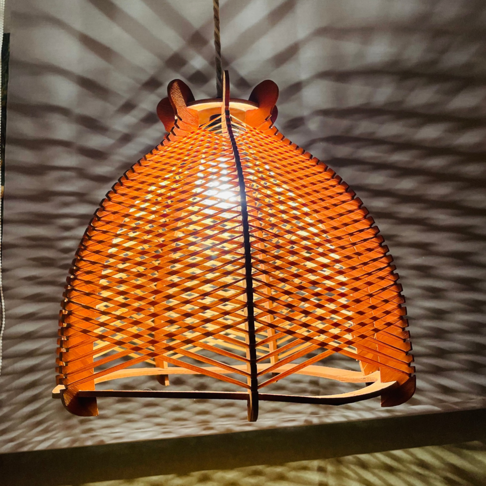 Wood and Rattan Hanging Lamp