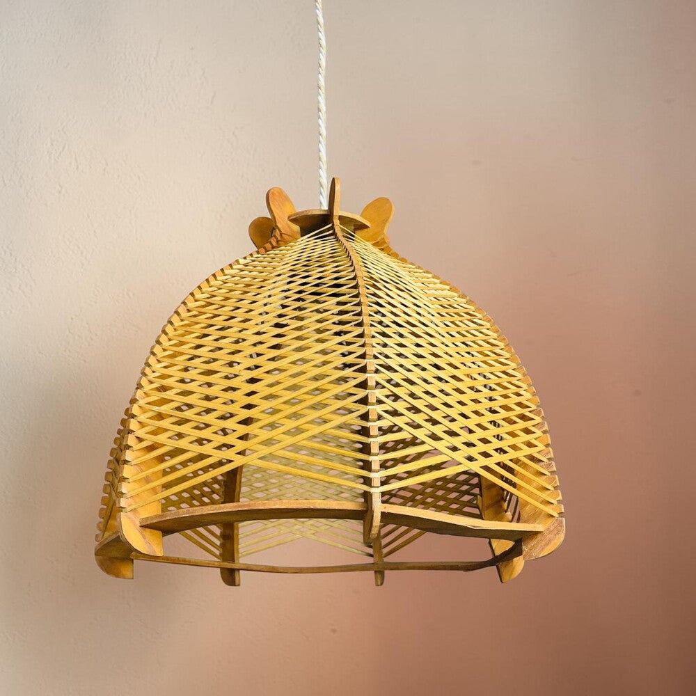 Wood and Rattan Hanging Lamp