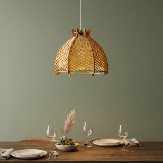 Wood and Rattan Hanging Lamp