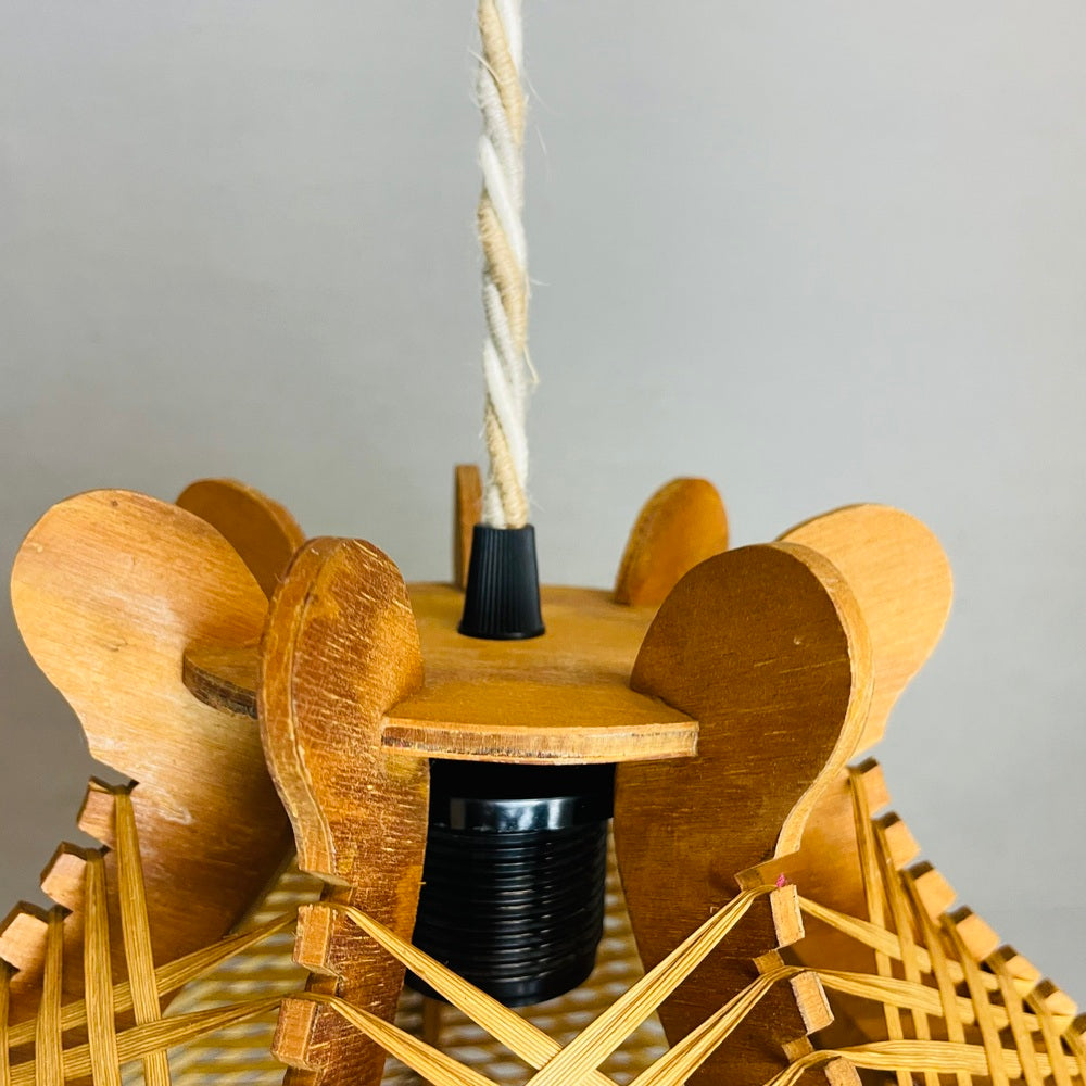 Wood and Rattan Hanging Lamp