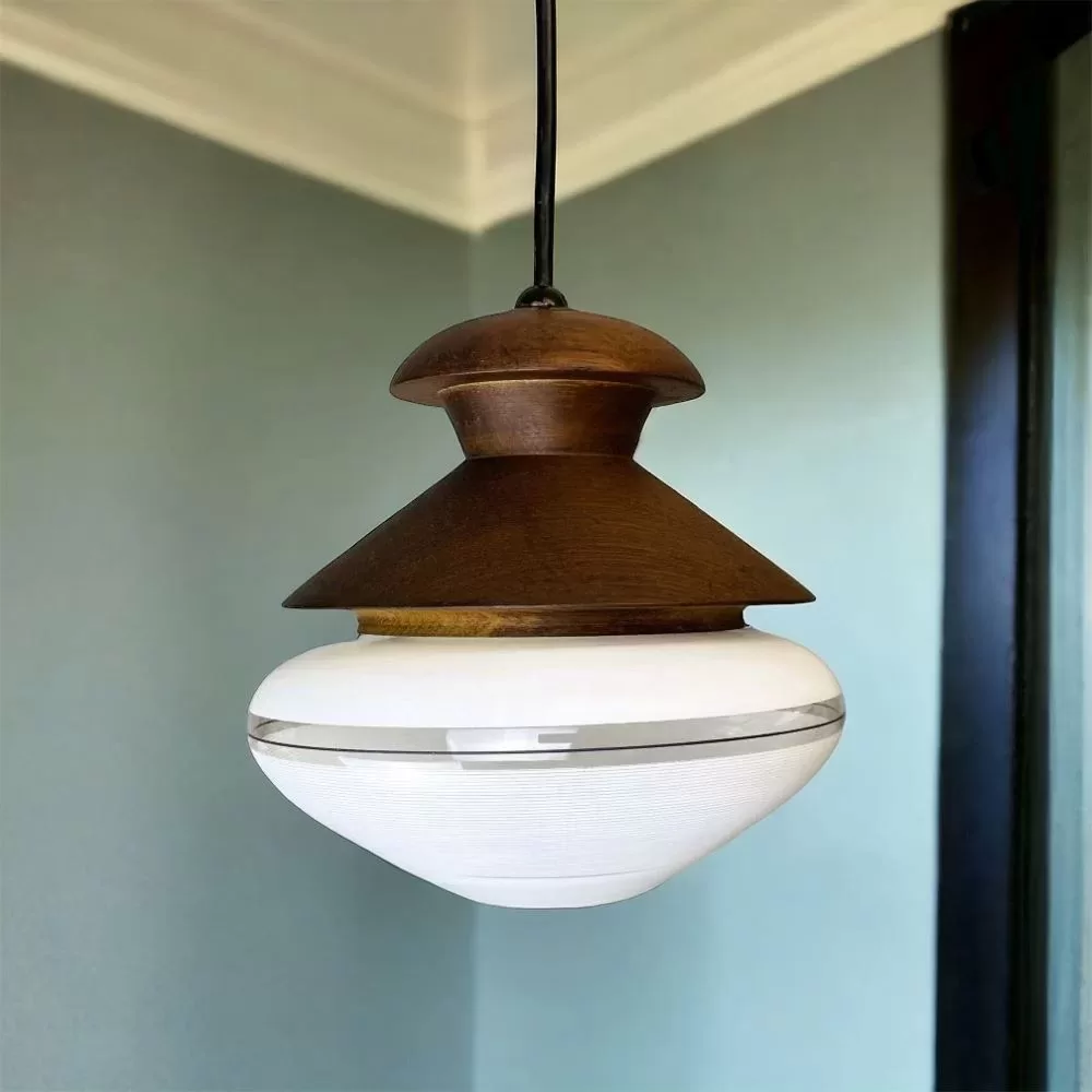 Mid Century Modern wood and glass small light fixture
