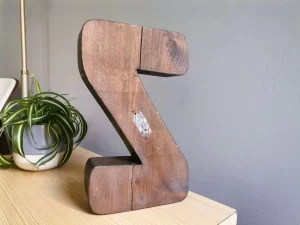 solid wood signage letter z rear view