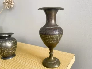 Pair of Indian Etched brass vases 